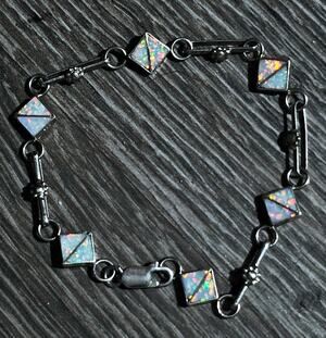 1 ct Fiery Australian Opal Inlay Tennis Bracelet in Sterling Silver 7.5"